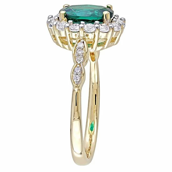 Stella Grace 14k Gold Lab-Created Emerald, White Topaz And Diamond Accent Vintage Ring 2 Stella Grace 14k Gold Lab-Created Emerald, White Topaz And Diamond Accent Vintage Ring - Image 2