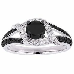 Stella Grace 10k White Gold 1 Carat T.W. Black & White Diamond Split Shank Engagement Ring