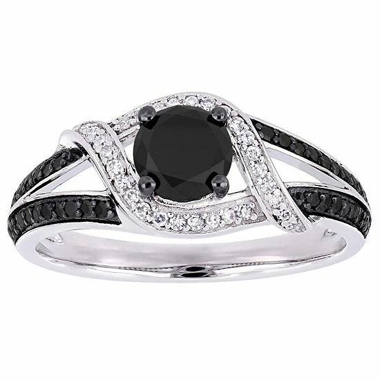 Stella Grace 10k White Gold 1 Carat T.W. Black & White Diamond Split Shank Engagement Ring 1 Stella Grace 10k White Gold 1 Carat T.W. Black & White Diamond Split Shank Engagement Ring