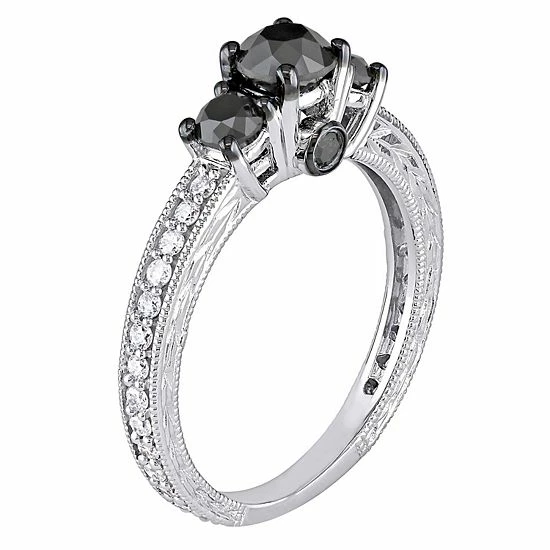 Stella Grace 10k White Gold 1 1/4 Carat T.W. Black & White Diamond 3-Stone Engagement Ring 2 Stella Grace 10k White Gold 1 1/4 Carat T.W. Black & White Diamond 3-Stone Engagement Ring - Image 2