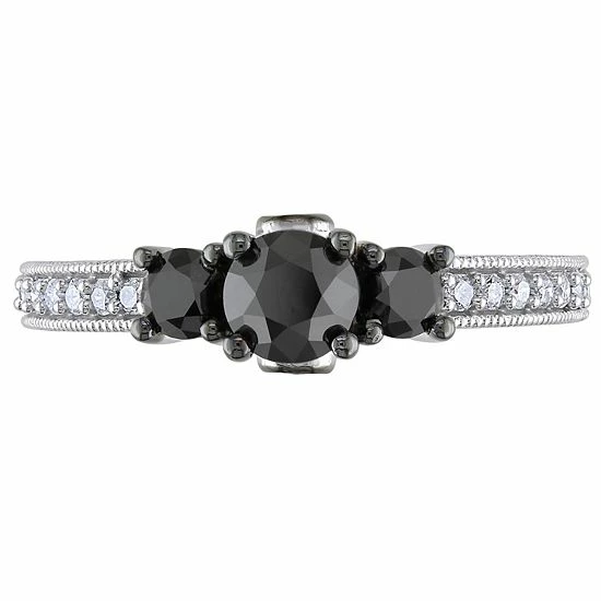 Stella Grace 10k White Gold 1 1/4 Carat T.W. Black & White Diamond 3-Stone Engagement Ring 3 Stella Grace 10k White Gold 1 1/4 Carat T.W. Black & White Diamond 3-Stone Engagement Ring - Image 3