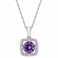 Stella Grace 10k White Gold 1/10 Carat T.W. Diamond & Simulated Alexandrite Halo Pendant Necklace