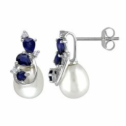 Stella Grace 10k White Gold Sapphire & Freshwater Cultured Pearl Earrings