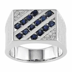 Stella Grace Men's Sterling Silver Blue & White Sapphire Square Ring