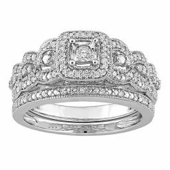 Stella Grace Sterling Silver 1/3 Carat T.W. Diamond Vintage Engagement Ring Set