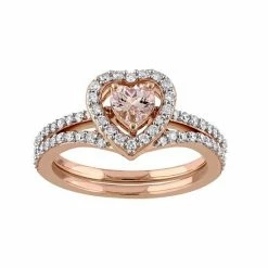 Stella Grace 10k Rose Gold 1/2 Carat T.W. Diamond & Morganite Heart Engagement Ring Set