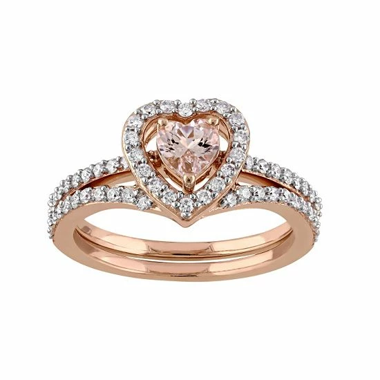 Stella Grace 10k Rose Gold 1/2 Carat T.W. Diamond & Morganite Heart Engagement Ring Set 1 Stella Grace 10k Rose Gold 1/2 Carat T.W. Diamond & Morganite Heart Engagement Ring Set