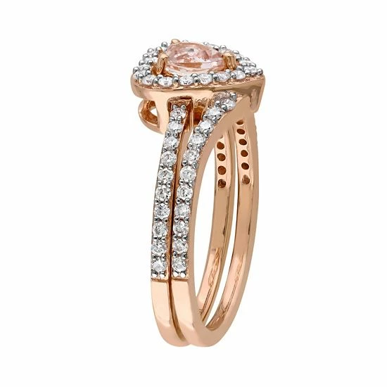 Stella Grace 10k Rose Gold 1/2 Carat T.W. Diamond & Morganite Heart Engagement Ring Set 2 Stella Grace 10k Rose Gold 1/2 Carat T.W. Diamond & Morganite Heart Engagement Ring Set - Image 2