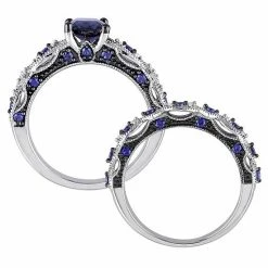 Stella Grace 10k White Gold Lab-Created Sapphire & 1/10 Carat T.W. Diamond Vintage Filigree Engagement Ring Set -Stella Grace Sales unnamed file 4367