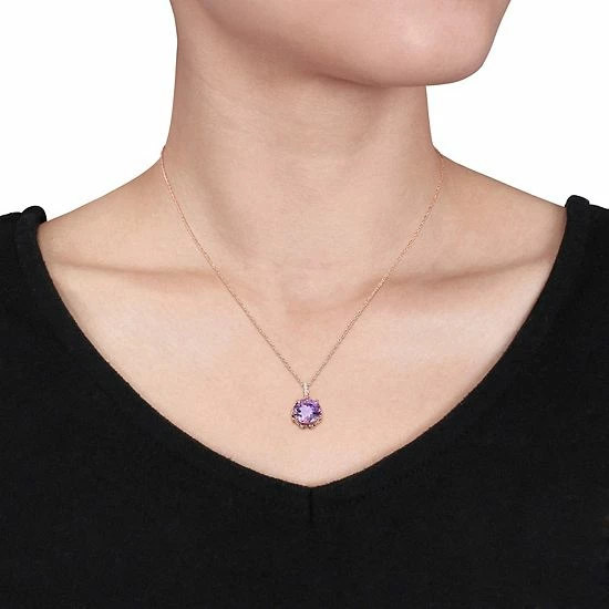 Stella Grace 10k Rose Gold Amethyst & Diamond Accent Round Pendant Necklace 3 Stella Grace 10k Rose Gold Amethyst & Diamond Accent Round Pendant Necklace - Image 3