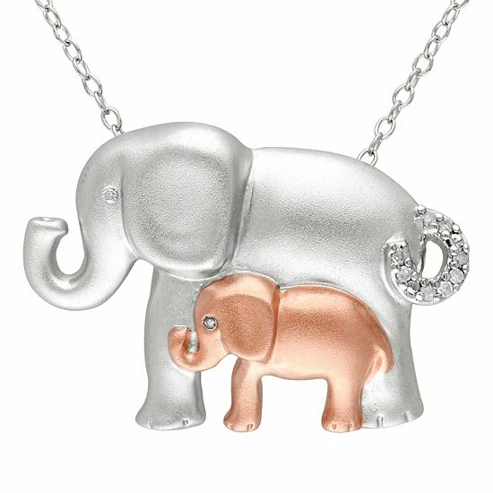 Stella Grace 2-Tone Sterling Silver Diamond Accent Double Elephant Pendant Necklace 1 Stella Grace 2-Tone Sterling Silver Diamond Accent Double Elephant Pendant Necklace