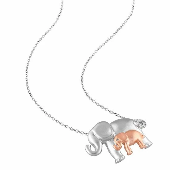 Stella Grace 2-Tone Sterling Silver Diamond Accent Double Elephant Pendant Necklace 2 Stella Grace 2-Tone Sterling Silver Diamond Accent Double Elephant Pendant Necklace - Image 2