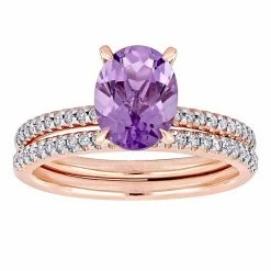 Stella Grace 14k Rose Gold Oval Amethyst & 1/4 Carat T.W. Diamond Engagement Ring Set