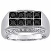 Stella Grace Men's Sterling Silver 1 Carat T.W Black & White Diamond Double Row Ring