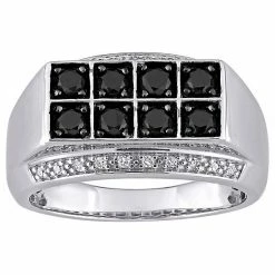 Stella Grace Men's Sterling Silver 1 Carat T.W Black & White Diamond Double Row Ring