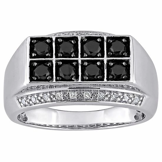 Stella Grace Men's Sterling Silver 1 Carat T.W Black & White Diamond Double Row Ring 1 Stella Grace Men's Sterling Silver 1 Carat T.W Black & White Diamond Double Row Ring
