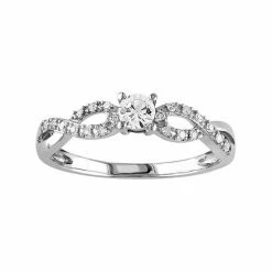 Stella Grace 10k White Gold Lab-Created White Sapphire & 1/10 Carat T.W. Diamond Swirl Ring
