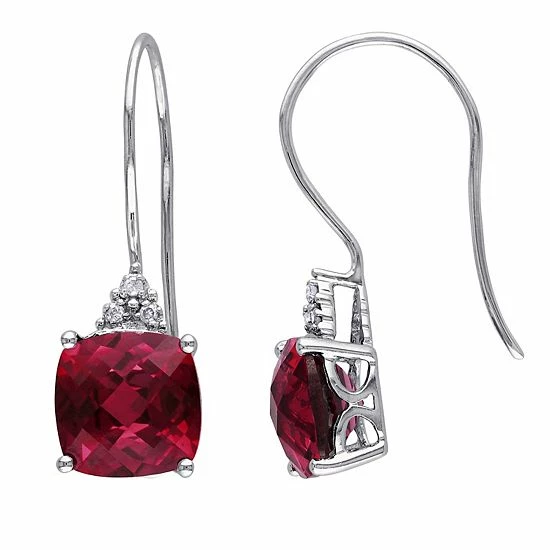 Stella Grace 10k White Gold Lab-Created Ruby & Diamond Accent Hook Earrings 1 Stella Grace 10k White Gold Lab-Created Ruby & Diamond Accent Hook Earrings
