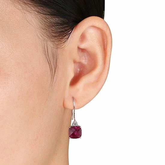 Stella Grace 10k White Gold Lab-Created Ruby & Diamond Accent Hook Earrings 2 Stella Grace 10k White Gold Lab-Created Ruby & Diamond Accent Hook Earrings - Image 2