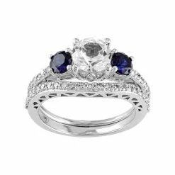 Stella Grace 10k White Gold Lab-Created White & Blue Sapphire & 1/3 Carat T.W. Diamond Engagement Ring Set