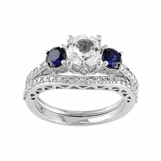 Stella Grace 10k White Gold Lab-Created White & Blue Sapphire & 1/3 Carat T.W. Diamond Engagement Ring Set 1 Stella Grace 10k White Gold Lab-Created White & Blue Sapphire & 1/3 Carat T.W. Diamond Engagement Ring Set