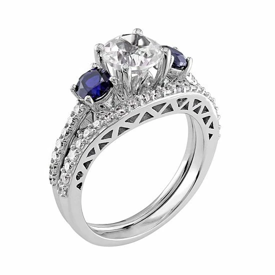 Stella Grace 10k White Gold Lab-Created White & Blue Sapphire & 1/3 Carat T.W. Diamond Engagement Ring Set 2 Stella Grace 10k White Gold Lab-Created White & Blue Sapphire & 1/3 Carat T.W. Diamond Engagement Ring Set - Image 2