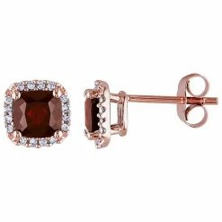 Stella Grace 10k Rose Gold Garnet & 1/10 Carat T.W. Diamond Halo Earrings