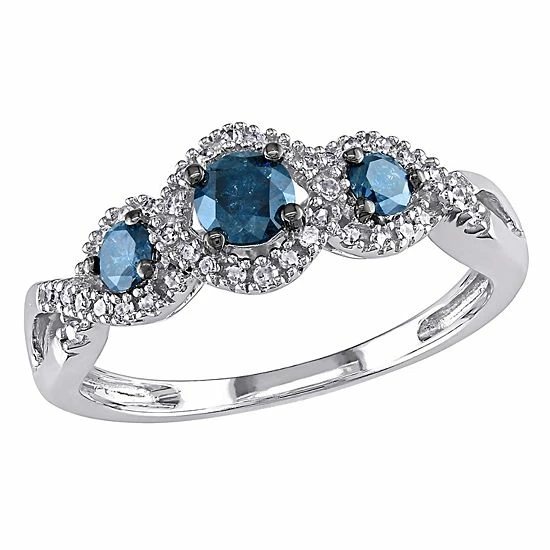 Stella Grace Round-Cut Blue & White Diamond 3-Stone Engagement Ring In 14k White Gold (1/2 Ct. T.W.) 1 Stella Grace Round-Cut Blue & White Diamond 3-Stone Engagement Ring In 14k White Gold (1/2 Ct. T.W.)
