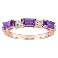 Stella Grace 10k Rose Gold Amethyst & White Topaz Baguette Ring