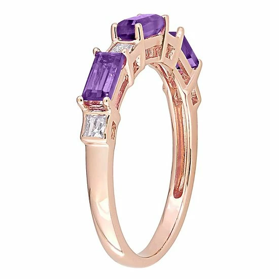 Stella Grace 10k Rose Gold Amethyst & White Topaz Baguette Ring 2 Stella Grace 10k Rose Gold Amethyst & White Topaz Baguette Ring - Image 2