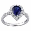 Stella Grace 10k White Gold Lab-Created Blue & White Sapphire Teardrop Halo Ring
