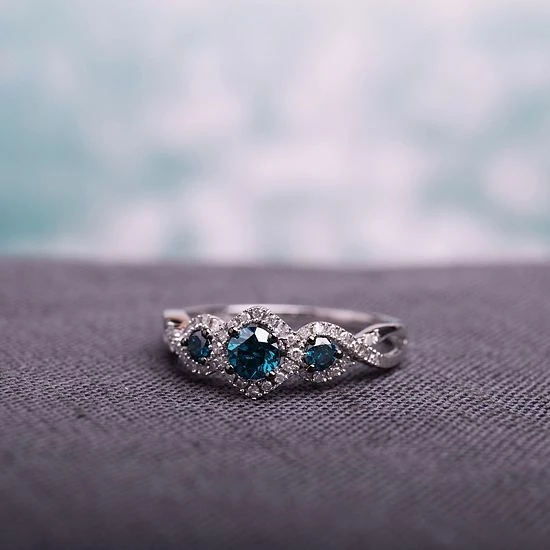 Stella Grace Round-Cut Blue & White Diamond 3-Stone Engagement Ring In 14k White Gold (1/2 Ct. T.W.) 4 Stella Grace Round-Cut Blue & White Diamond 3-Stone Engagement Ring In 14k White Gold (1/2 Ct. T.W.) - Image 4