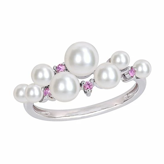 Stella Grace 10k White Gold Pink Sapphire & Freshwater Cultured Pearl Cluster Ring 1 Stella Grace 10k White Gold Pink Sapphire & Freshwater Cultured Pearl Cluster Ring