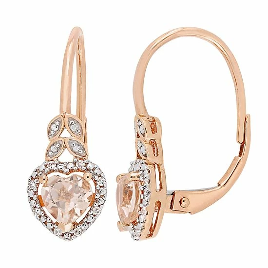 Stella Grace 10k Rose Gold Morganite & Diamond Accent Heart Leverback Earrings 1 Stella Grace 10k Rose Gold Morganite & Diamond Accent Heart Leverback Earrings