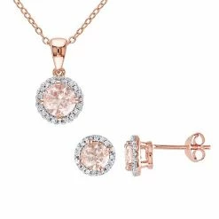 Stella Grace 18k Rose Gold Over Silver 1/6 Carat T.W Diamond & Morganite Earring & Pendant Necklace Set