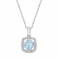 Stella Grace 10k White Gold Sky Blue Topaz 1/10 Carat T.W. Diamond Frame Pendant Necklace