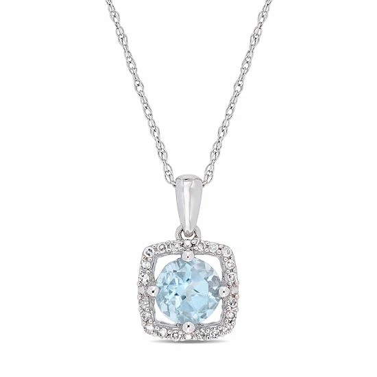 Stella Grace 10k White Gold Sky Blue Topaz 1/10 Carat T.W. Diamond Frame Pendant Necklace 1 Stella Grace 10k White Gold Sky Blue Topaz 1/10 Carat T.W. Diamond Frame Pendant Necklace