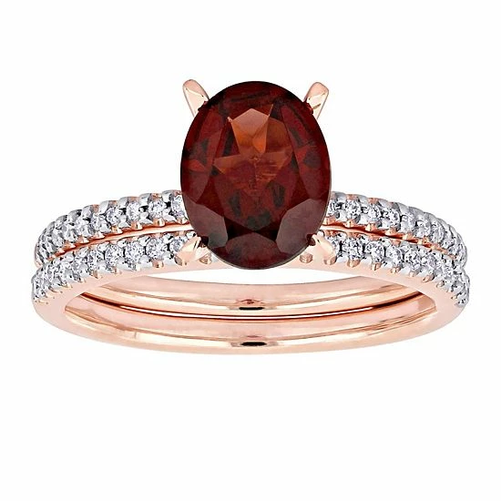 Stella Grace 14k Rose Gold Oval Garnet & 1/4 Carat T.W. Diamond Engagement Ring Set 1 Stella Grace 14k Rose Gold Oval Garnet & 1/4 Carat T.W. Diamond Engagement Ring Set