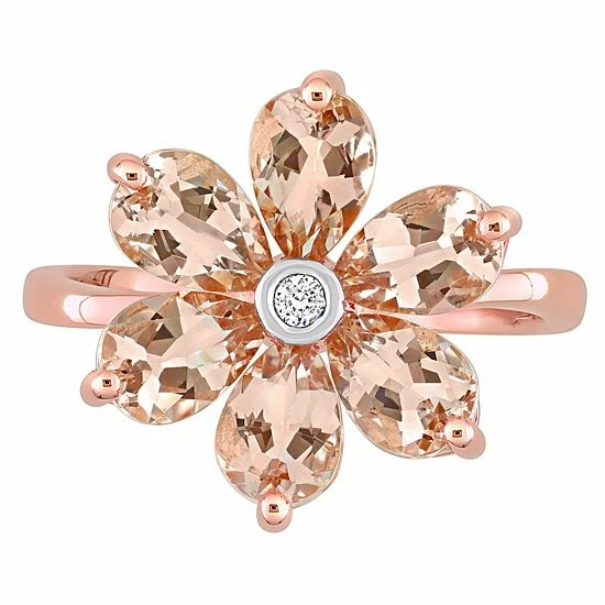 Stella Grace 10k Rose Gold Morganite & Diamond Accent Flower Ring 5 Stella Grace 10k Rose Gold Morganite & Diamond Accent Flower Ring - Image 5