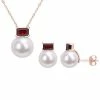 Stella Grace 10k Rose Gold Freshwater Cultured Pearl & Garnet Drop Pendant & Earring Set