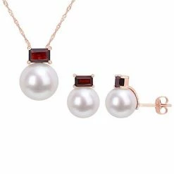 Stella Grace 10k Rose Gold Freshwater Cultured Pearl & Garnet Drop Pendant & Earring Set