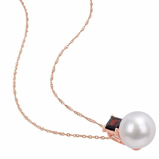 Stella Grace 10k Rose Gold Freshwater Cultured Pearl & Garnet Drop Pendant & Earring Set 2 Stella Grace 10k Rose Gold Freshwater Cultured Pearl & Garnet Drop Pendant & Earring Set - Image 2