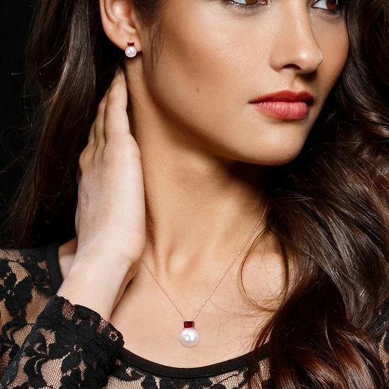 Stella Grace 10k Rose Gold Freshwater Cultured Pearl & Garnet Drop Pendant & Earring Set 3 Stella Grace 10k Rose Gold Freshwater Cultured Pearl & Garnet Drop Pendant & Earring Set - Image 3