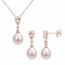 Stella Grace 10k Rose Gold Dyed Pink Freshwater Cultured Pearl, Morganite & Diamond Accent Drop Pendant & Earring Set