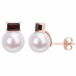 Stella Grace 10k Rose Gold Freshwater Cultured Pearl & Garnet Stud Earrings