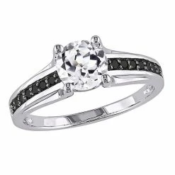 Stella Grace Lab-Created White Sapphire And Black Diamond Engagement Ring In Sterling Silver (.14 Ct. T.W.)