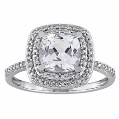 Stella Grace 10k White Gold Lab-Created White Sapphire & 1/10 Carat T.W Halo Engagement Ring
