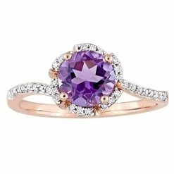 Stella Grace 14k Rose Gold 1/10 Carat T.W Diamond & Amethyst Floral Halo Ring
