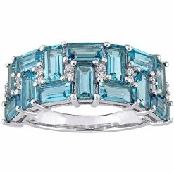 Stella Grace 10k White Gold Blue Topaz & 1/10 Carat T.W. Diamond Geometric Ring