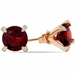 Stella Grace 10k Rose Gold 1/10 Carat T.W. Diamond & Garnet Stud Earrings -Stella Grace Sales unnamed file 4759